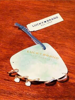 Lucky Brand gold and white heart hoop earring set